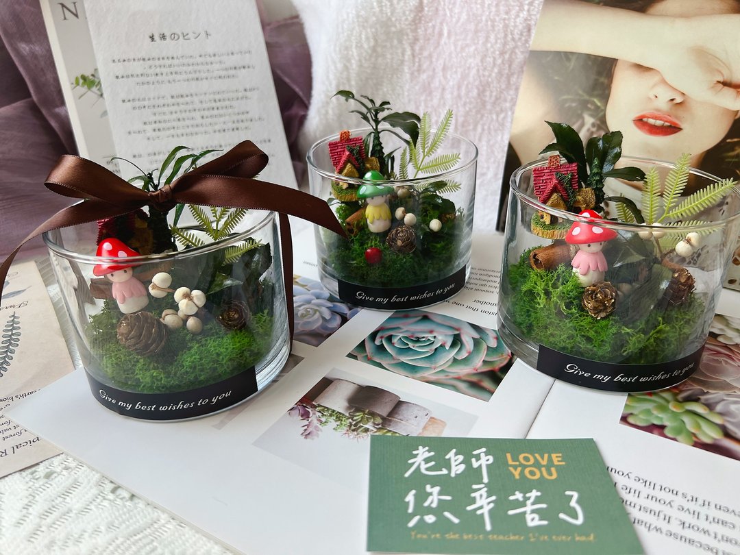 flower-of-life永生生态玻璃瓶 教师节礼物-缩景绿植 - 干燥花/捧花 - 植物．花 绿色