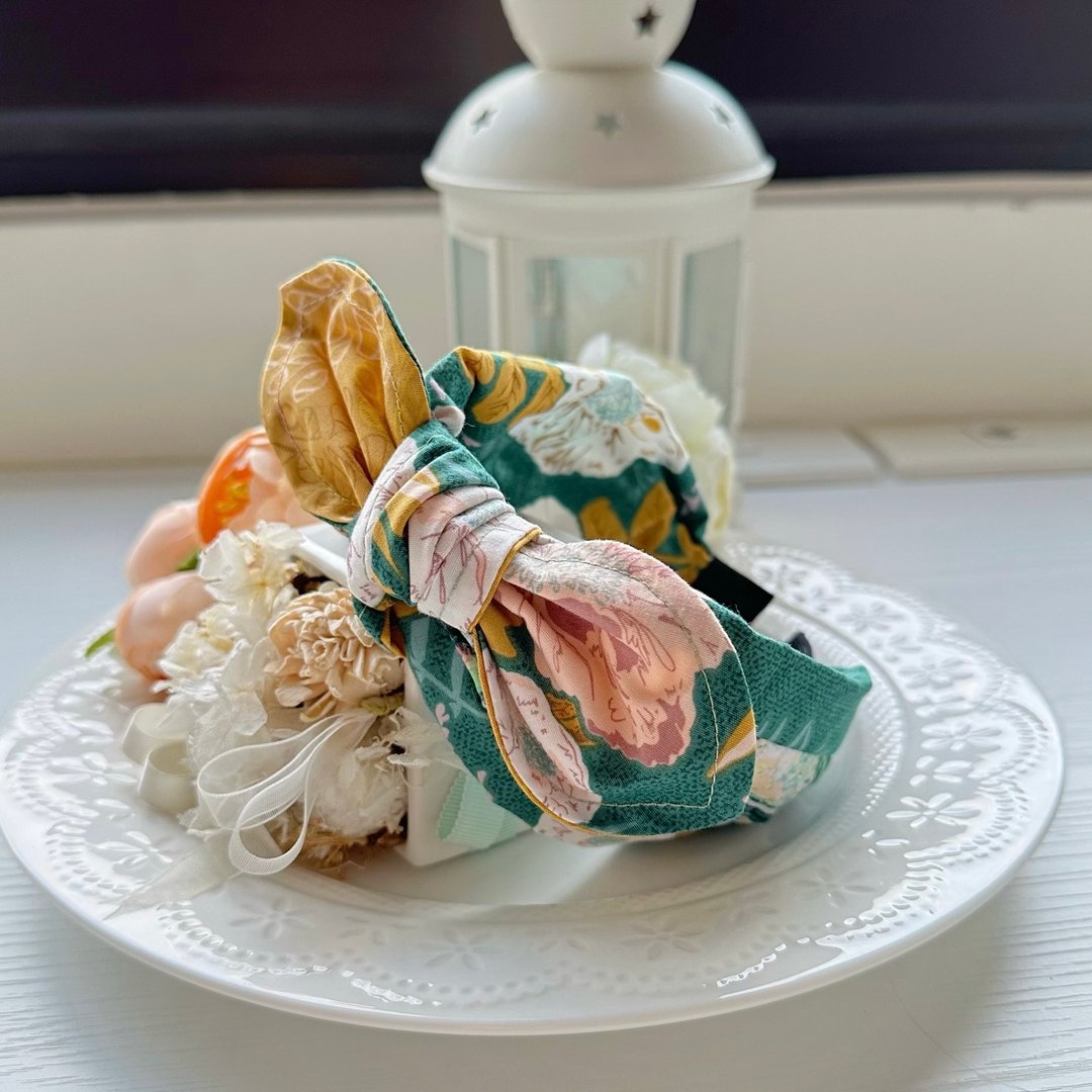 纯棉拼布绑结蝴蝶结发箍头箍发饰-绿色花园 - 发带/发箍 - 棉．麻 绿色