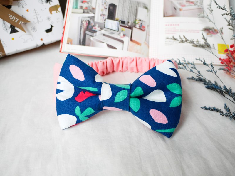 宝宝发带 婴儿发带│立体蝴蝶结:::郁金香花园 - 婴儿帽/发带 - 棉．麻 蓝色