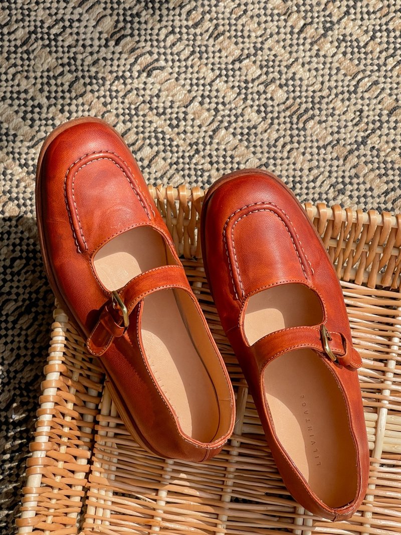 经典甜美 手工制 油画质感瑪莉珍皮鞋 枫叶棕 - 玛莉珍鞋 - 真皮 