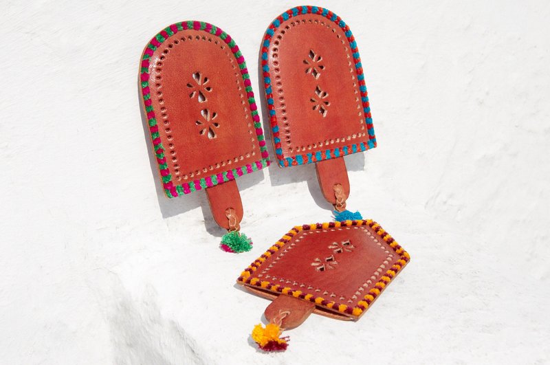 手工皮革彩绘手拿镜 波西米亚风格随身镜子 皮革随身镜-彩色流苏 - 彩妆刷具/镜子/梳子 - 真皮 多色