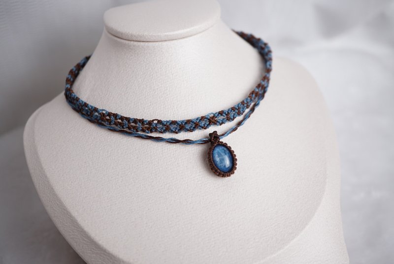 蓝晶石 蜡线编织颈绳 颈圈 - 颈链 - 宝石 蓝色
