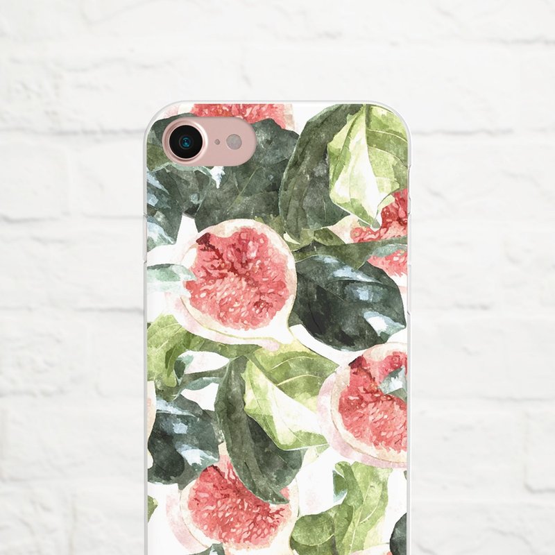 水彩毛花果- 防摔透明软壳- iPhone 14 至 iPhone SE3, Samsung - 手机壳/手机套 - 橡胶 粉红色