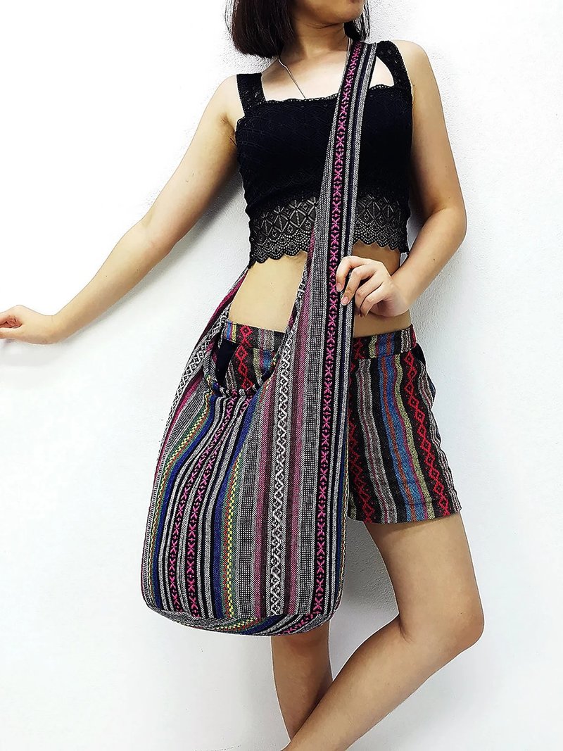 Woven Cotton Bag Shoulder bag Long Strap Crossbody bag Multi-color Unisex - 其他 - 其他材质 粉红色