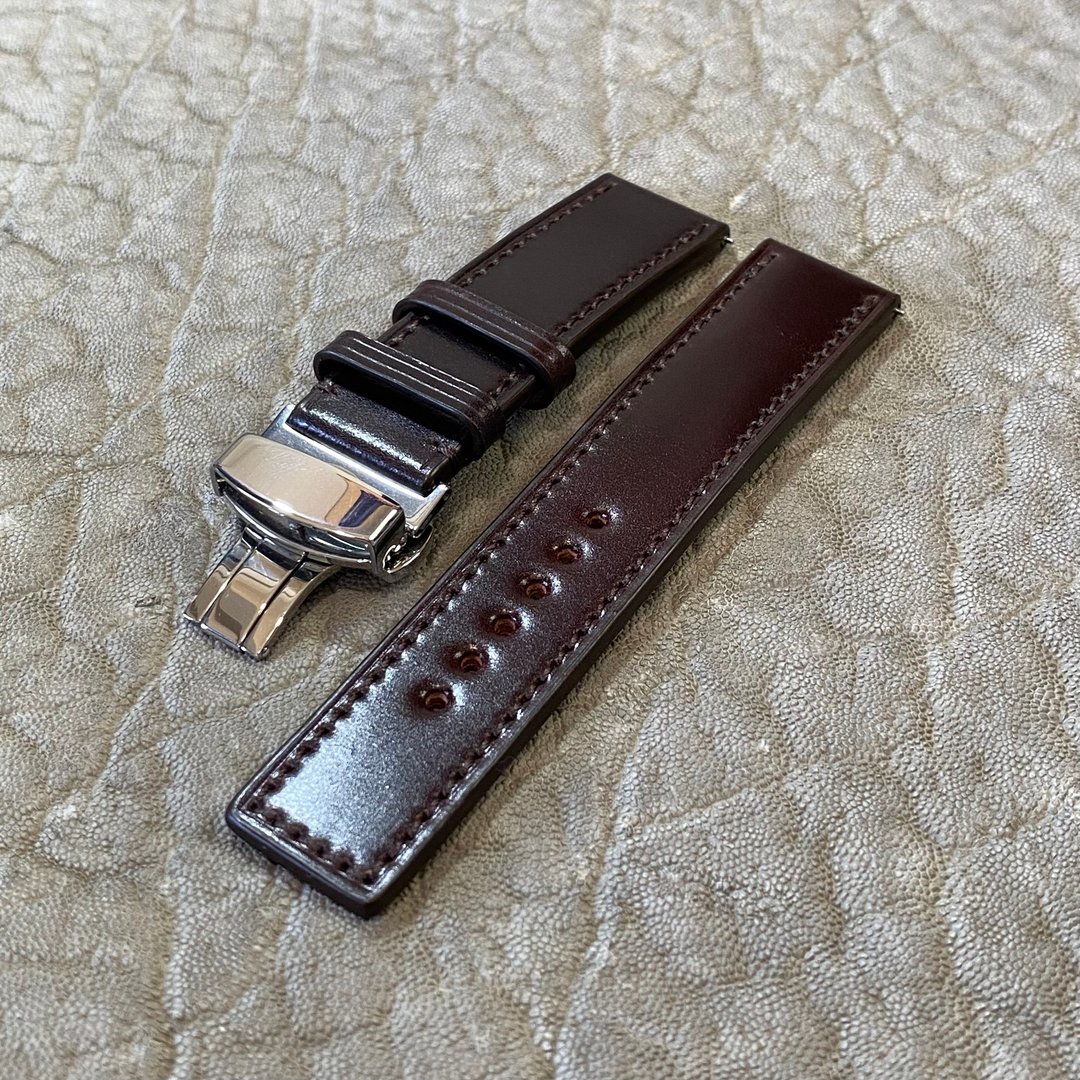 订制专属・油染马革表带 酒红色 最宽支持 22mm【经典款】极厚・全平面造型 腕表带 新喜皮革制马革 - 表带 - 真皮 咖啡色
