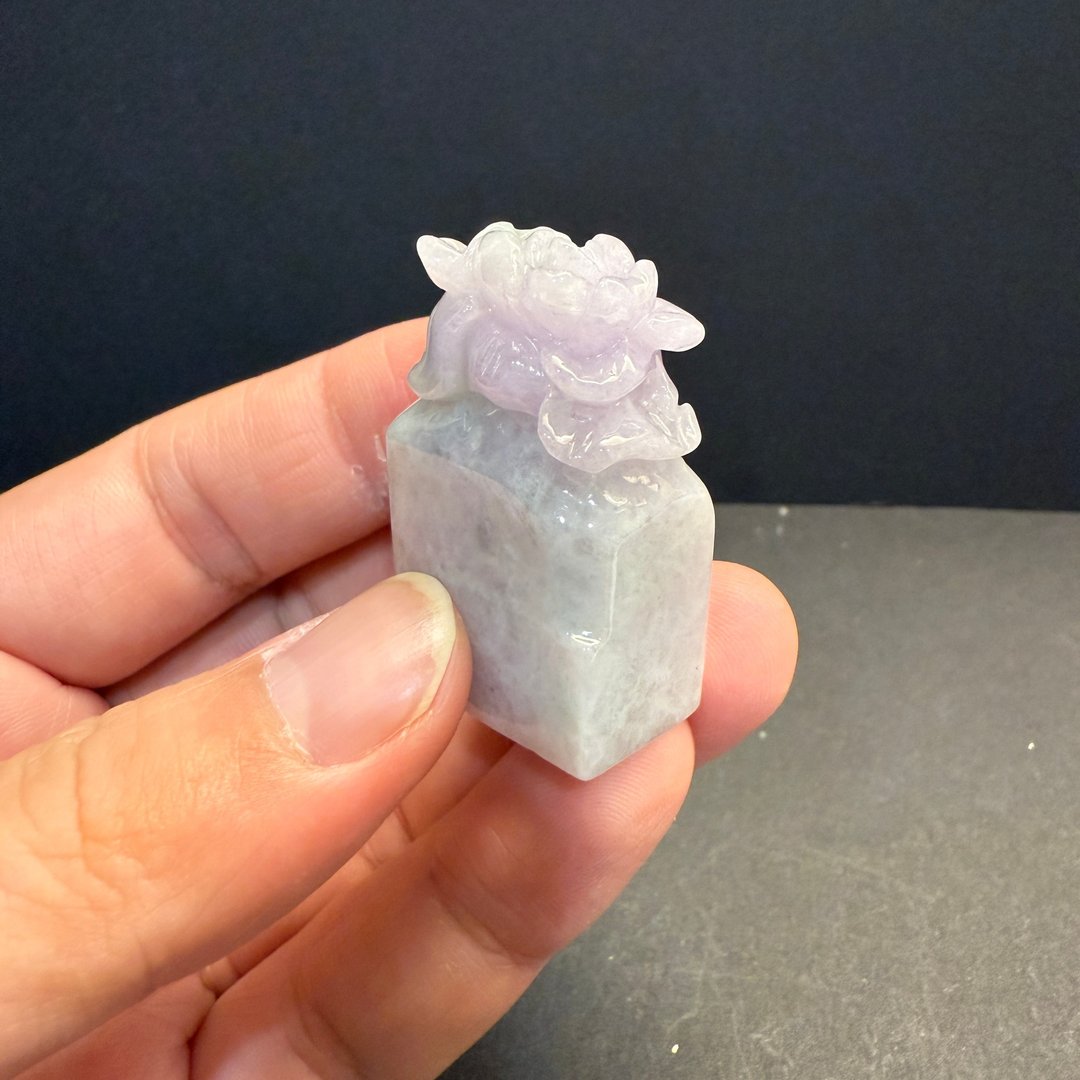 瀚玉珠宝 天然紫罗兰翡翠印章 花花印章 莲花印章 紫罗兰莲花印章 - 其他 - 玉石 