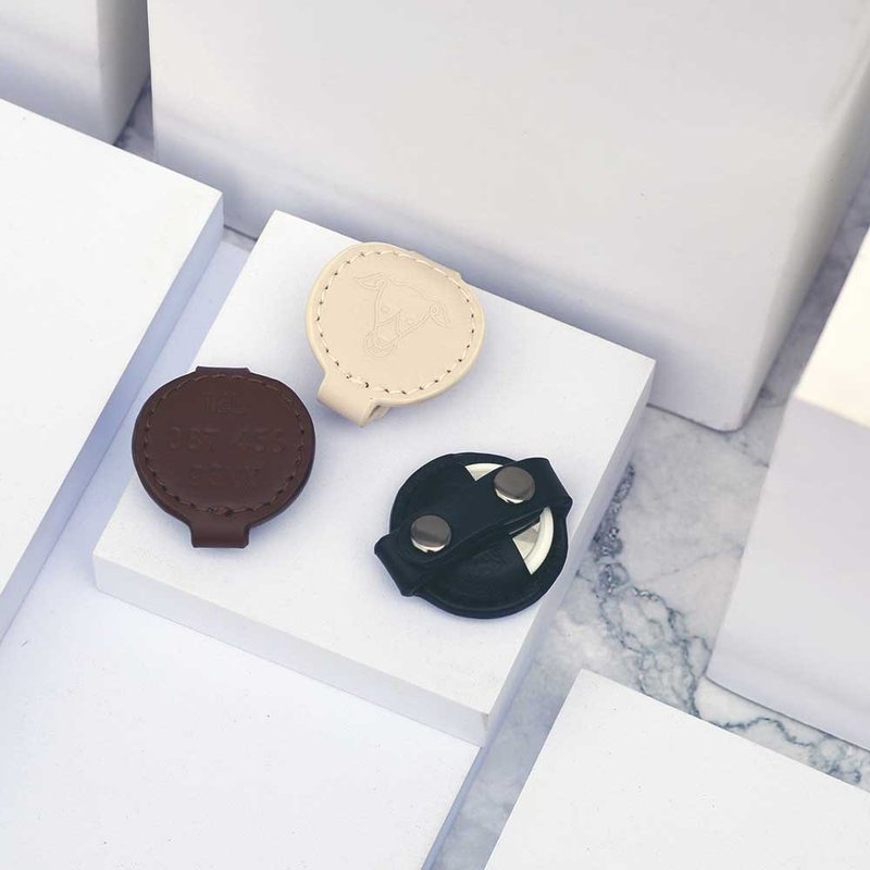 Apple Air Tag 宠物项圈保护套，真皮软皮，刻有姓名，狗猫追踪标签 - 项圈/牵绳 - 真皮 黑色