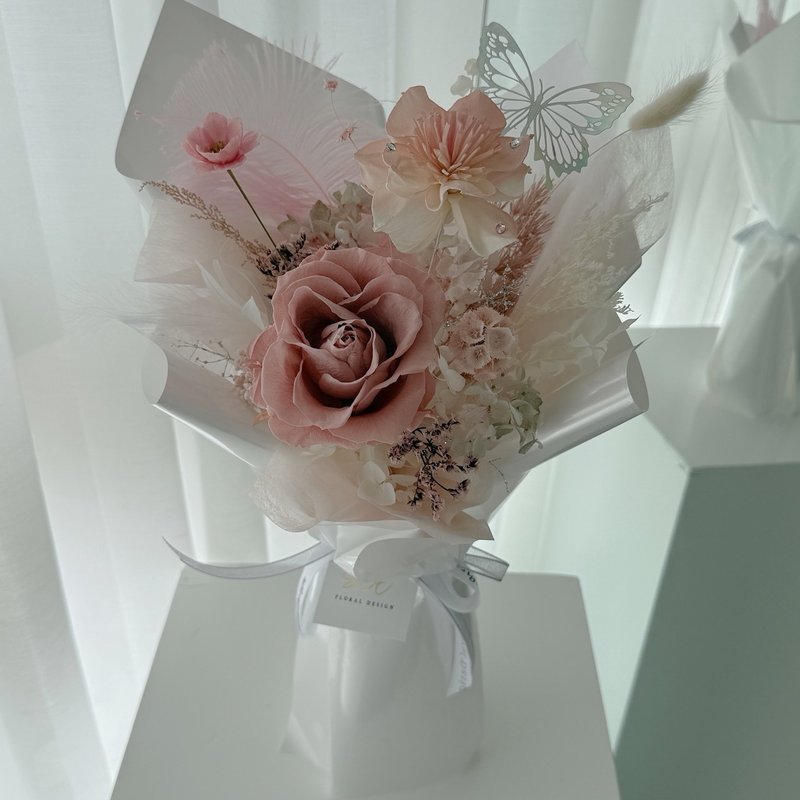 【情人节永生玫瑰组合】心动成双 - 双入组 (粉/蓝) - 干燥花/捧花 - 植物．花 