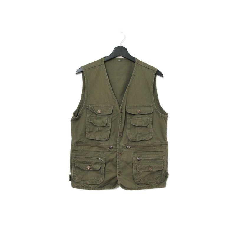 Back to Green-经典钓鱼背心 军绿丹宁 多口袋 v-15/vintage vest - 男装背心 - 棉 