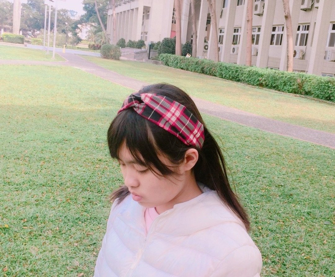 配色格子松紧带 交叉款发带 hairband *SK* - 发带/发箍 - 棉 黑色