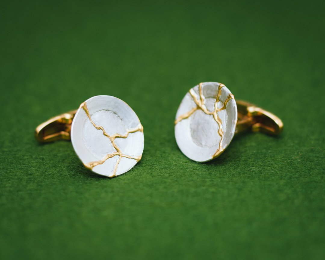 Cufflinks - Kintsugi - Japanese design - Gift for him - Simple design - Cuffs - 袖扣 - 银 金色