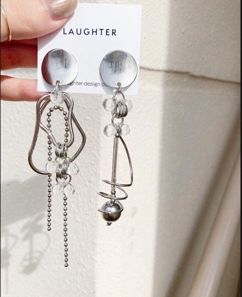 【人气】Time less 耳针 耳夹 银色 不对称 大尺寸 - 耳环/耳夹 - 其他金属 银色