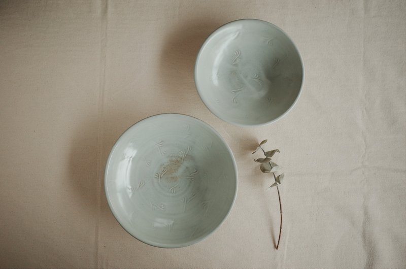 大陶盘组 l 烟青 2入陶盘组 菜盘 - 盘子/餐盘/盘架 - 陶 绿色