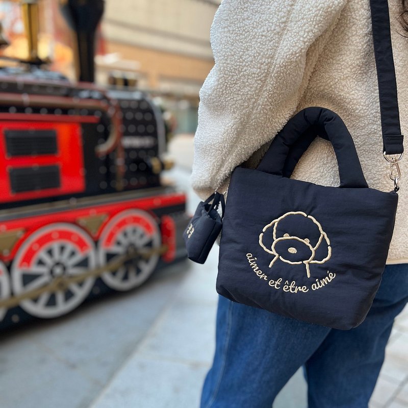 客制化宠物刺绣 蓬松迷你托特包 散步包 绣名字 - 手提包/手提袋 - 棉．麻 白色