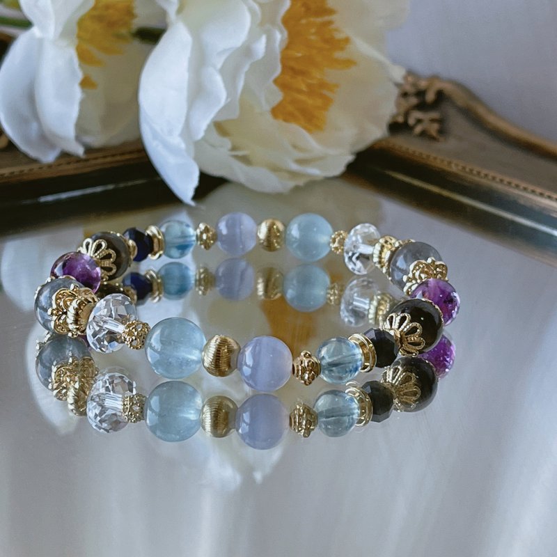 仲夏夜十四行诗丨海蓝宝+蓝萤石丨提升表达能力与灵感丨天然水晶 - 手链/手环 - 水晶 蓝色
