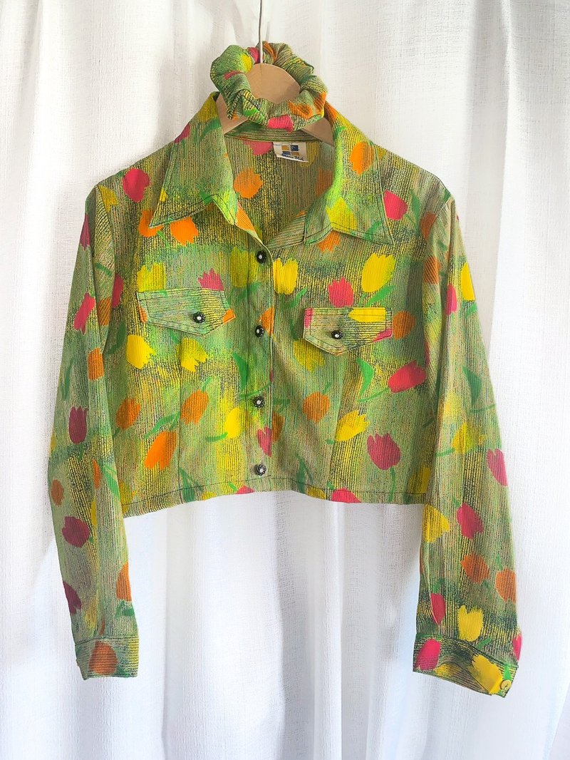 纯情百货行 Vintage 改制 古着短版上衣  LS031 郁金香短版衬衫 - 女装衬衫 - 聚酯纤维 绿色