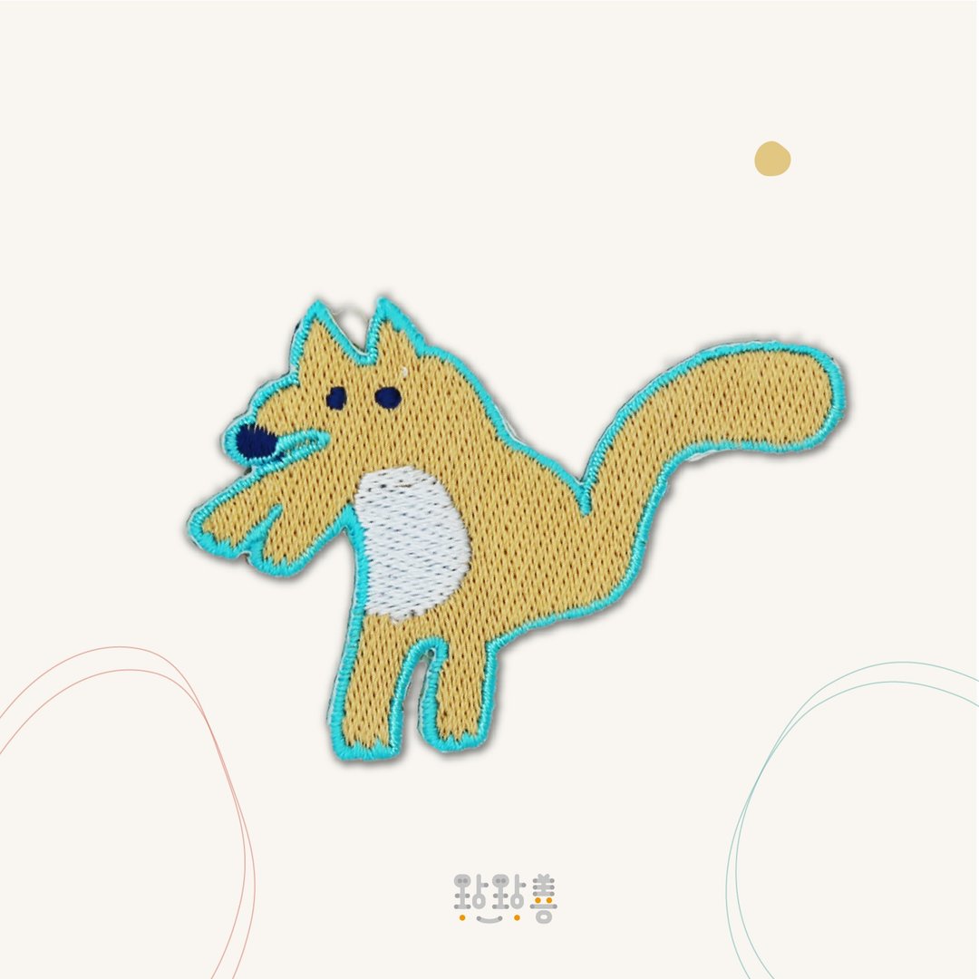 童趣刺绣贴-狐狸金 - 徽章/别针 - 绣线 金色