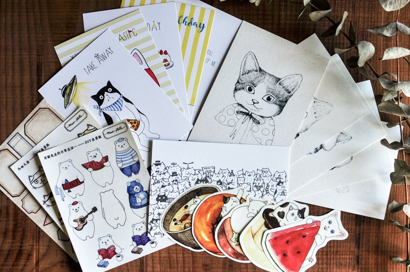 Goody Bag-喵吉星快乐福袋/明信片套组/贴纸套组/猫咪/贝尔熊先生 - 卡片/明信片 - 纸 多色