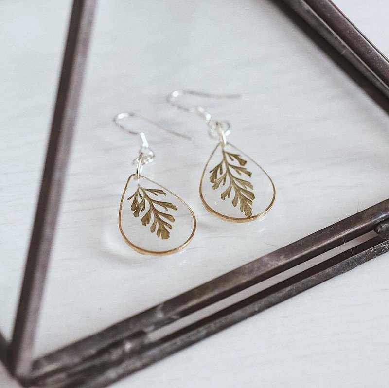 droplet "FERN" Earring -sliver92.5% - 耳环/耳夹 - 植物．花 透明