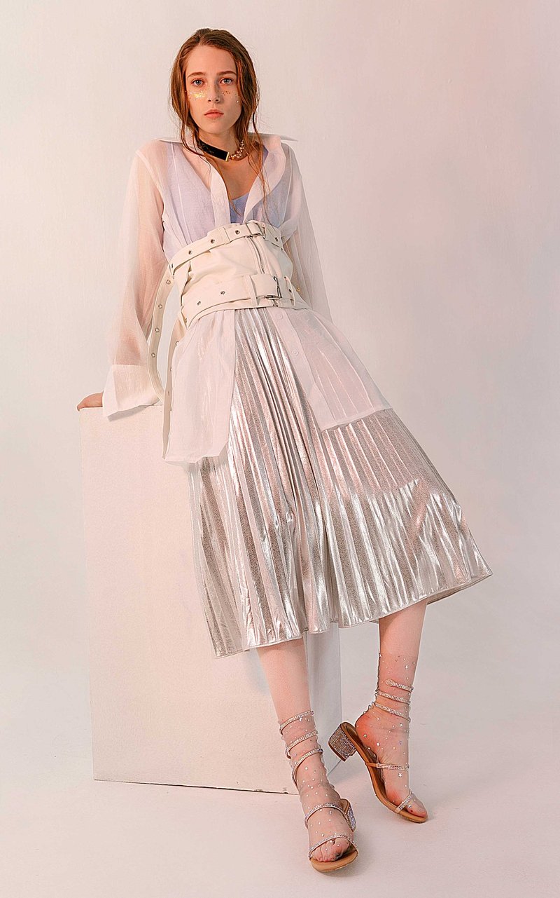 白色麻质透明长款长袖衬衫 - 女装衬衫 - 其他材质 白色