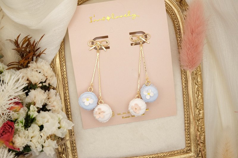 甜美手作 马卡龙垂坠耳环 - 耳环/耳夹 - 粘土 粉红色