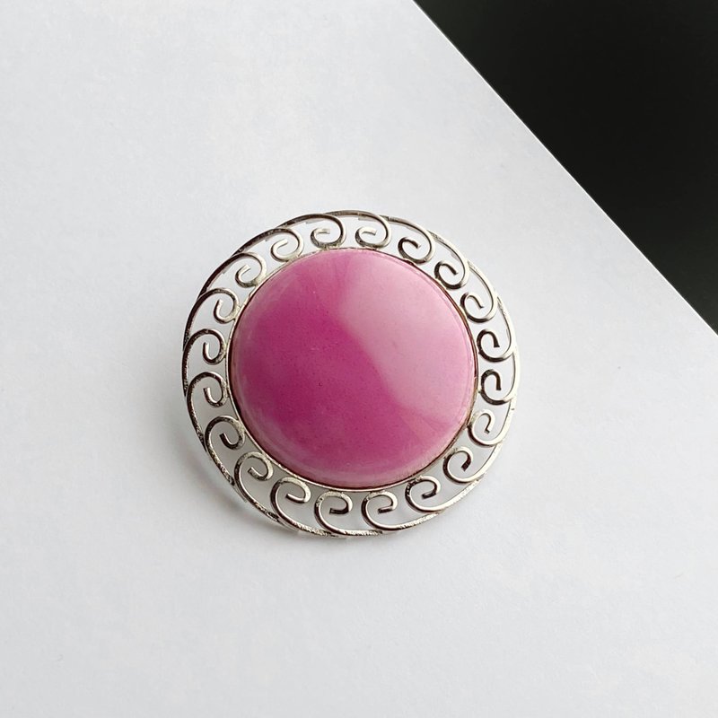Watermark Arabesque [Pink Pink] Cloisonne Brooch, Pure Silver Cloisonne Cloisonne - 胸针 - 其他材质 粉红色
