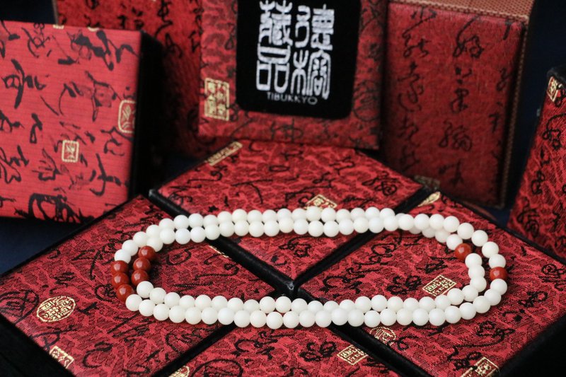 白玉菩提根 8mm圆珠 南红玛瑙隔珠 菩提子手珠 手串 母亲节送礼 - 手链/手环 - 其他材质 