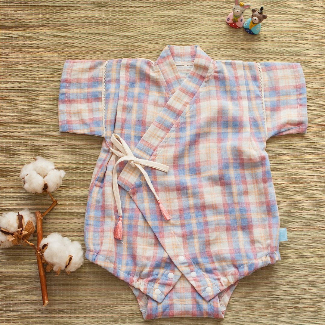 my little star 职人手作 桃乐丝的彩虹有机棉二重纱甚平 和服 包屁衣 - 其他 - 棉 粉红色