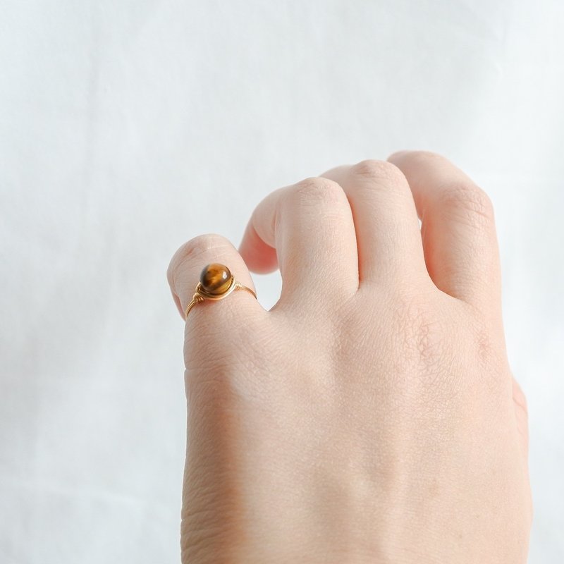Tigers Eye – Petite – Gold ring – Natural Stone Ring - 戒指 - 其他金属 咖啡色