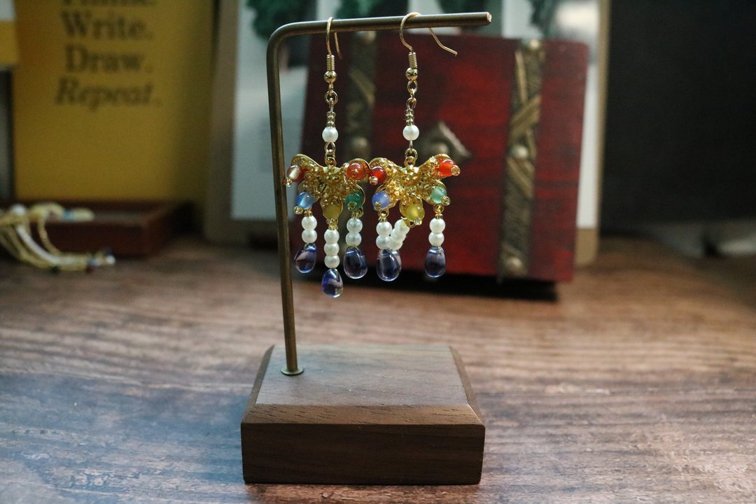 复古珠片耳环汉服古装耳饰唯美 - 耳环/耳夹 - 其他金属 多色