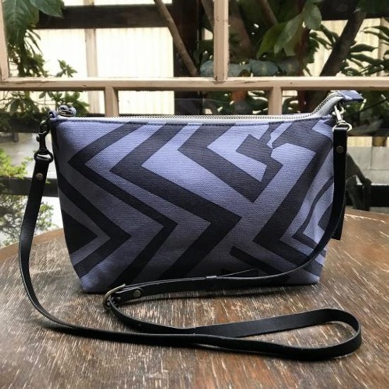 Mini shoulder Michi overlook geometric pattern - 侧背包/斜挎包 - 棉 紫色