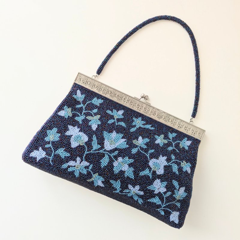 复古 手提包 蓝色 花纹 派对包 宴会包 手工 珠饰刺绣 复古风 - 手提包/手提袋 - 其他材质 蓝色