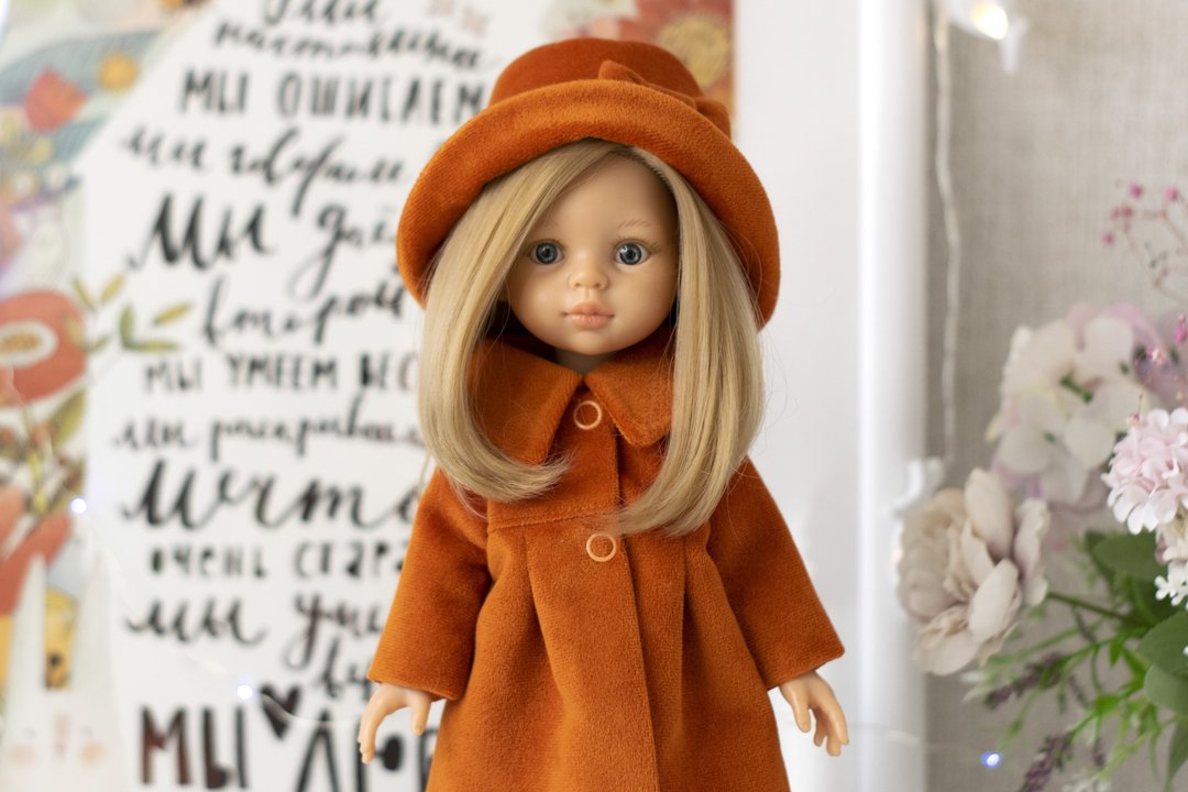 Coat and hat for doll Paola Reina, Siblies, Corolle, Little Darling 33 cm/13 inc - 玩偶/公仔 - 棉 橘色