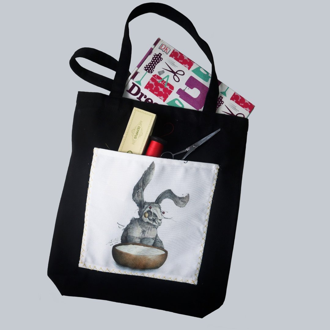 Qriginal Art 系列：五款来自世界五大神秘传说的惊悚图案帆布袋，黑色款。 - 手提包/手提袋 - 棉 黑色