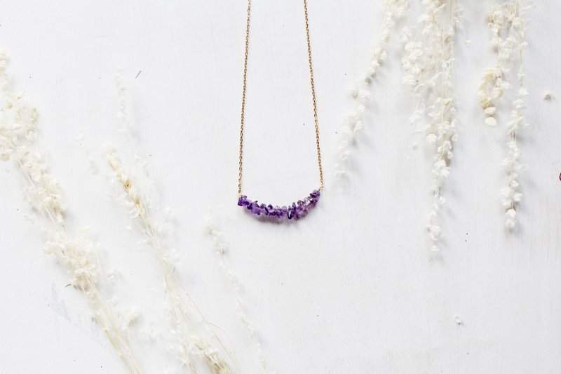 经典不规则天然石微笑款式Amethyst紫水晶短项链（可调式） - 项链 - 宝石 紫色