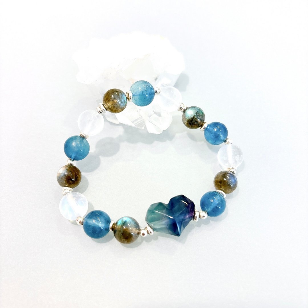 Ops Fluorite bracelet-海水蓝宝/月光石/纯银/拉长石/萤石/手链 - 手链/手环 - 宝石 蓝色