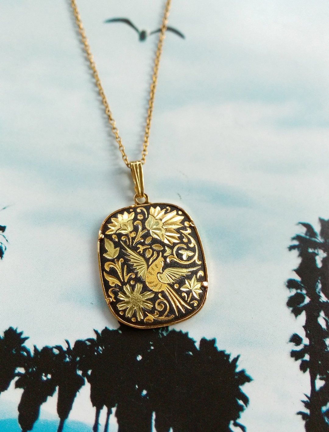 Japan Damascene  花鸟项链 颈链 。西洋古董饰品 - 项链 - 其他金属 金色