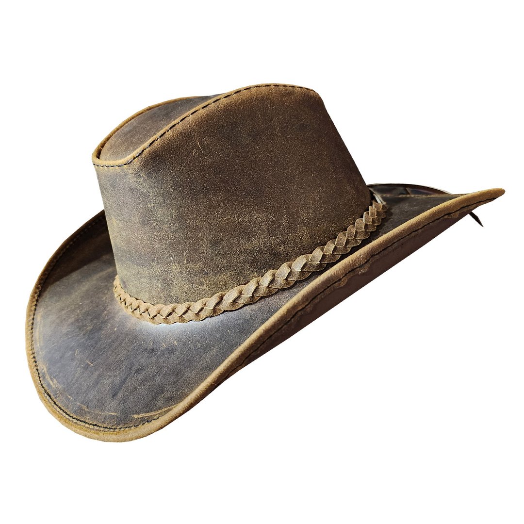Texas Western Icon 牛仔帽 复古棕 油蜡皮革帽 - 帽子 - 真皮 咖啡色