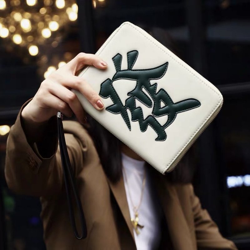 LAOGUI老鬼原创中国风小众腔调设计师麻将发财包护照包手拿包钱包 - 手拿包 - 真皮 绿色