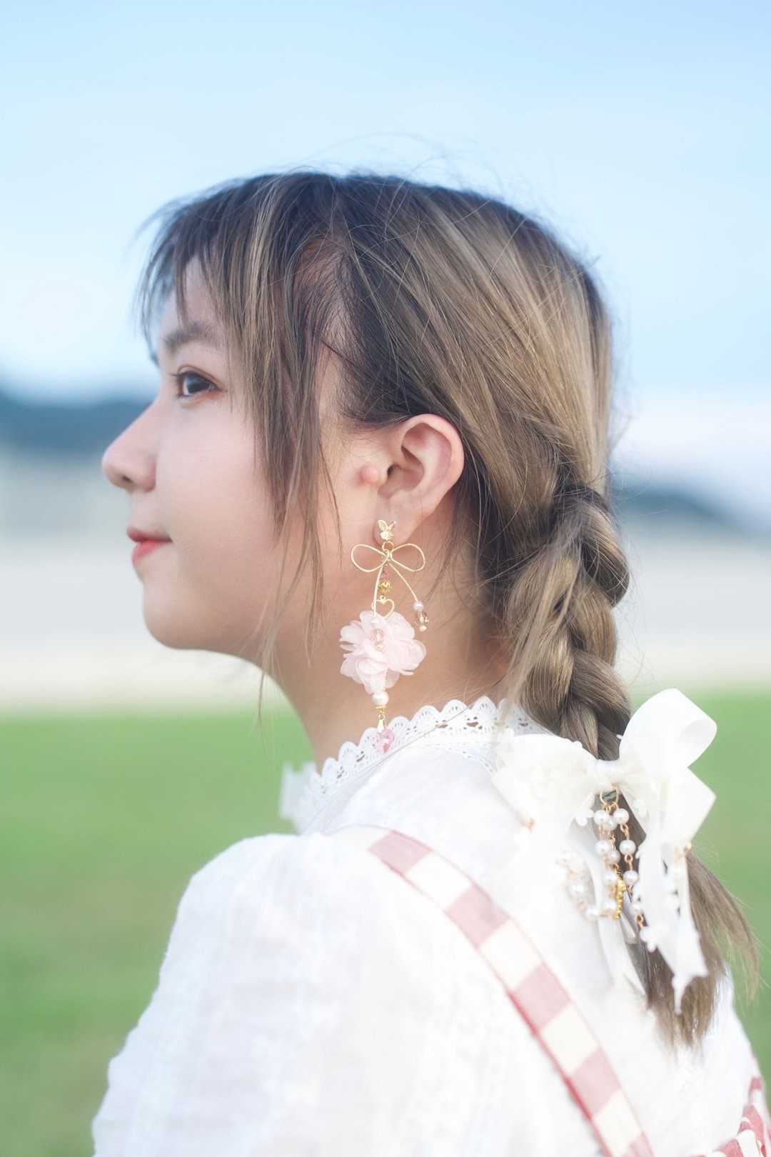 梦里の蝶系列 - 蝴蝶结粉色永生花耳环 - 耳环/耳夹 - 其他材质 粉红色