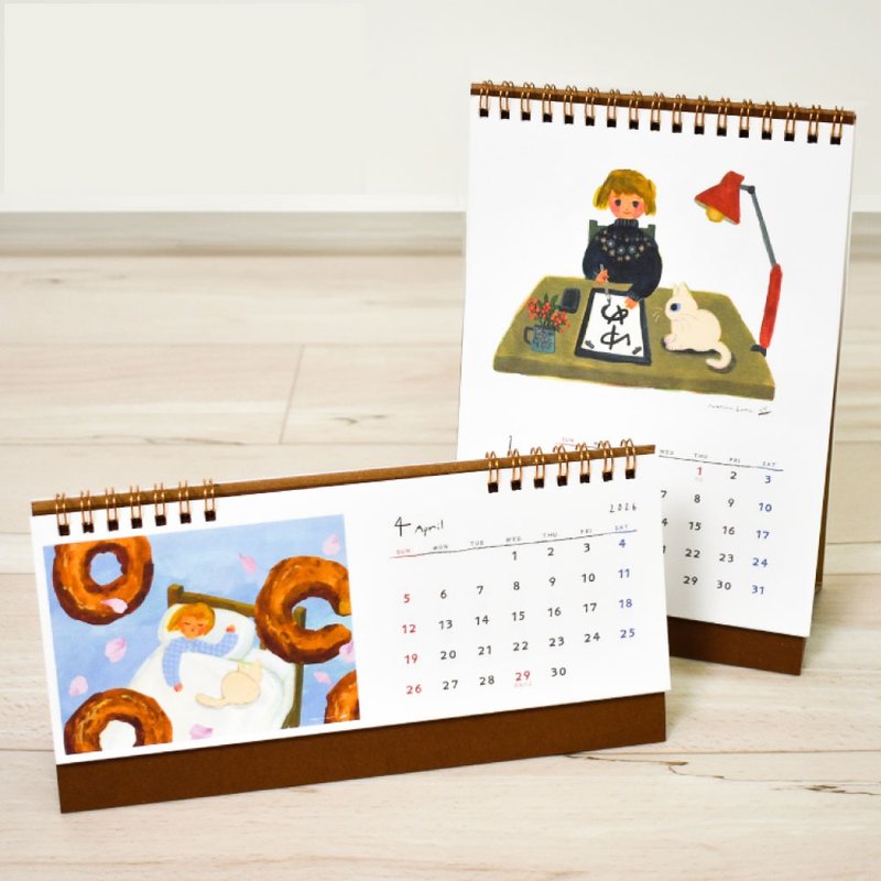 桌历 2026年 星期日开始 插画家设计  વાયર પ્રકાર - 年历/台历 - 纸 