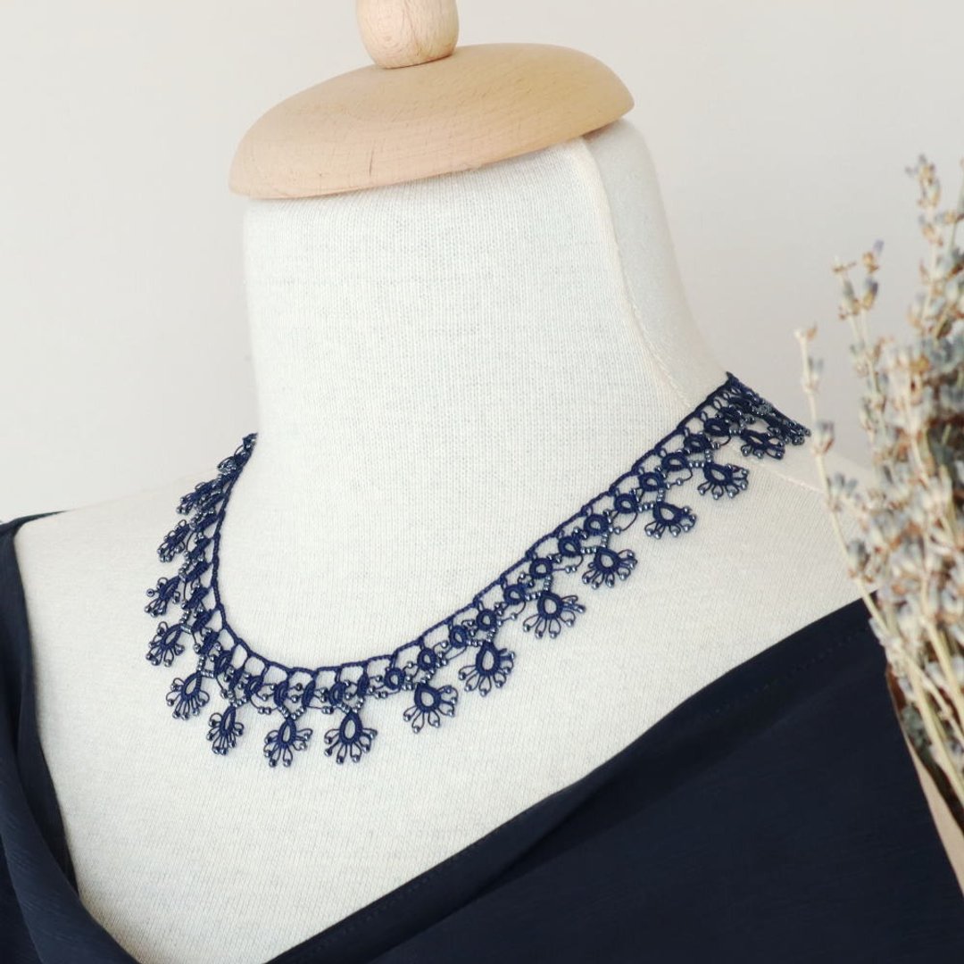 Tatting Lace 项链【蕾丝】海军蓝 - 项链 - 其他人造纤维 卡其色