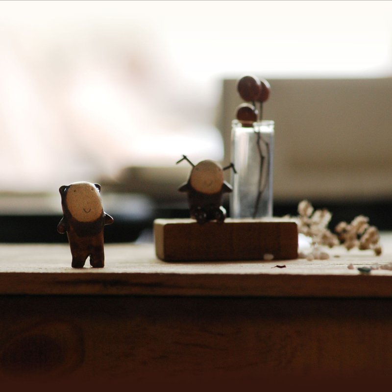 圣诞礼物小楞子对偶-木底玻璃花器/情人节礼物.生日礼物.父亲节礼物 - 植栽/盆栽 - 木头 咖啡色