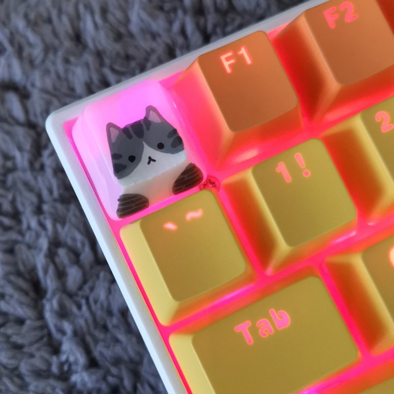 OEM keycap tabby and white cat - 电脑配件 - 塑料 灰色