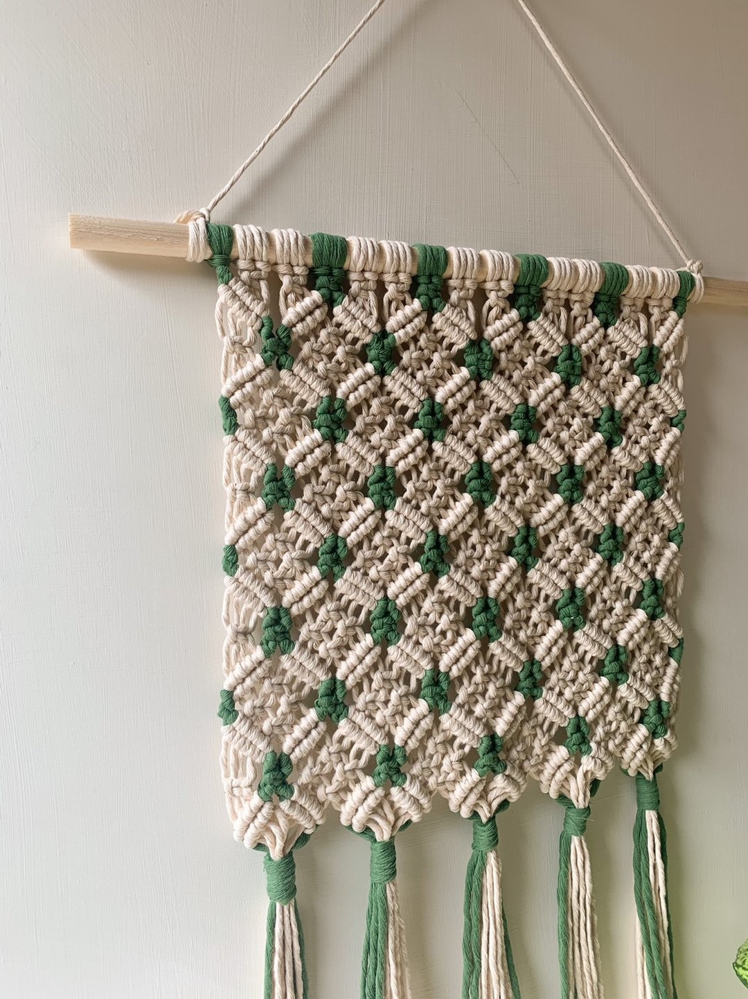 Macrame / Wall hanging / 中型壁挂 / 矩形格纹异色设计A款 - 摆饰 - 棉 白色
