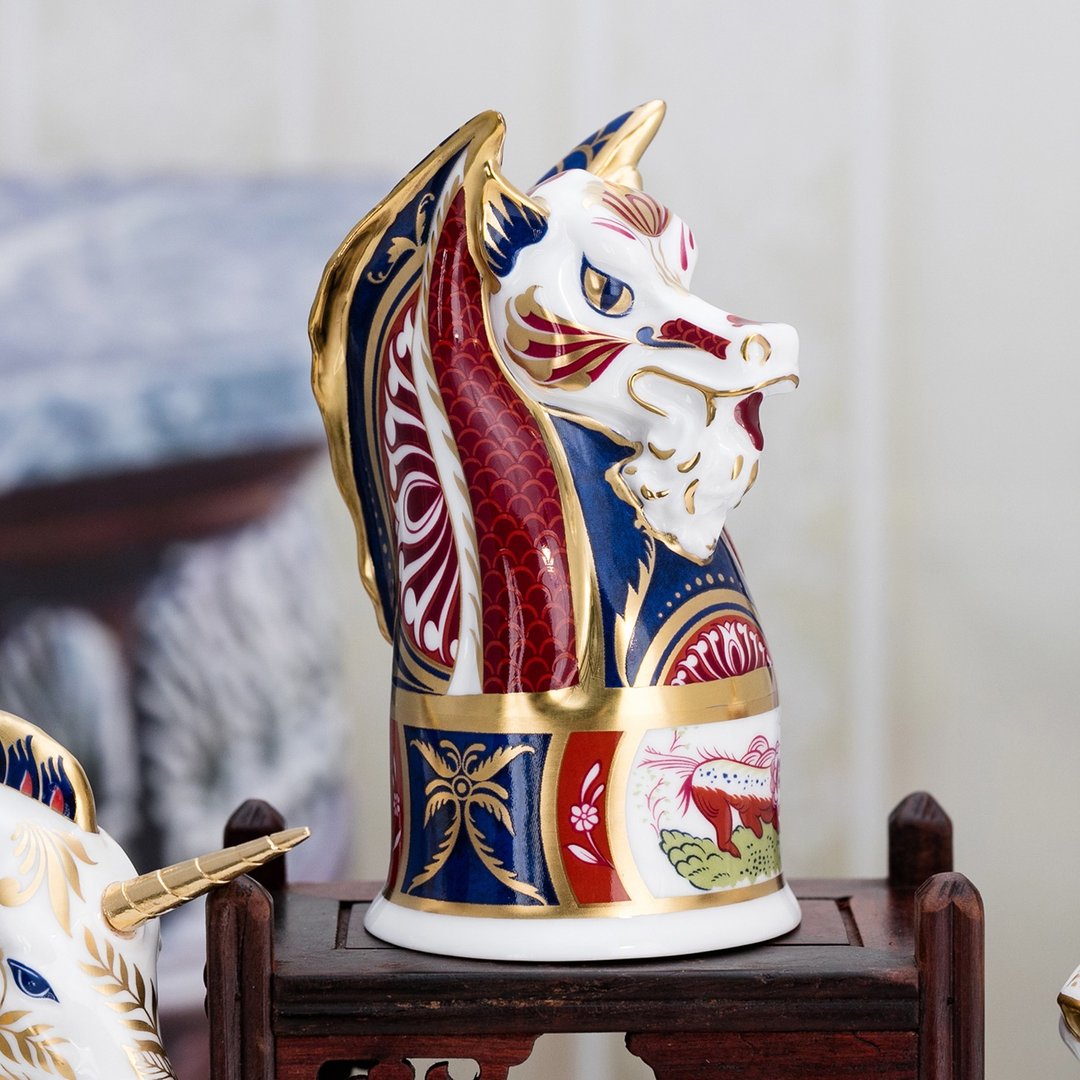 皇家御用Royal Worcester 吉祥龙首2003手绘灿金奢华限量骨摆饰 - 摆饰 - 瓷 