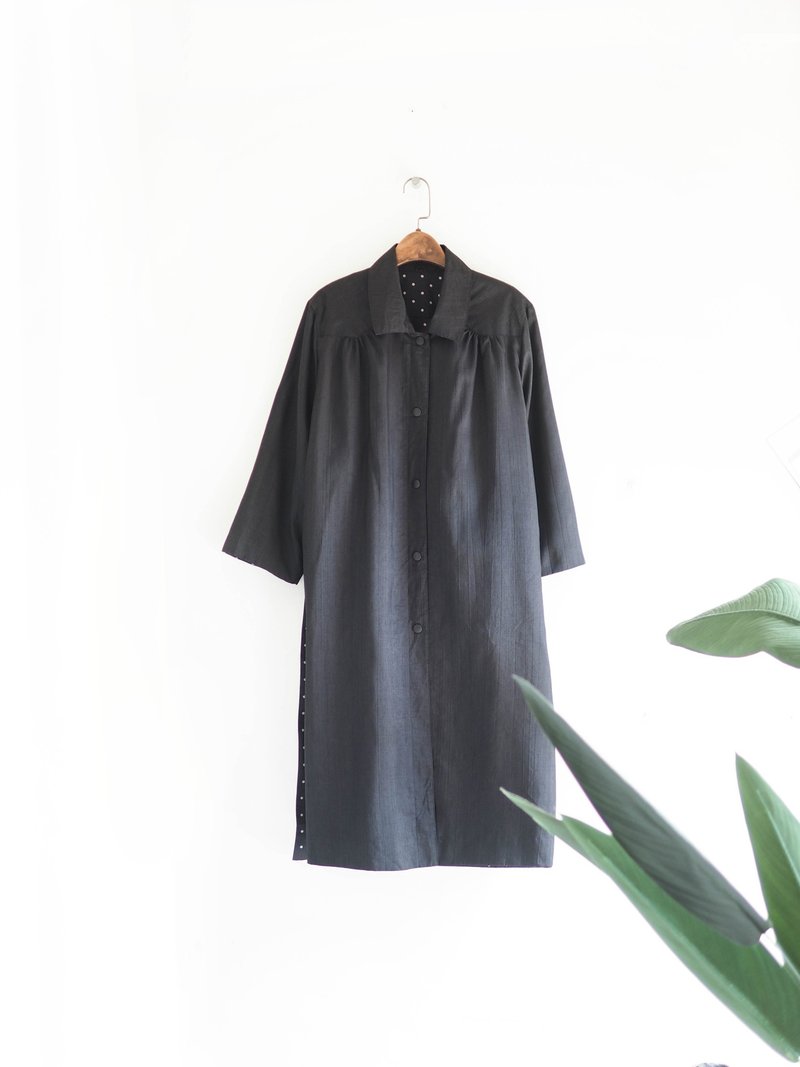 墨日全黑水玉碎点绑带双面穿 古董薄质风衣外套 dustcoat jacket - 女装休闲/机能外套 - 聚酯纤维 黑色