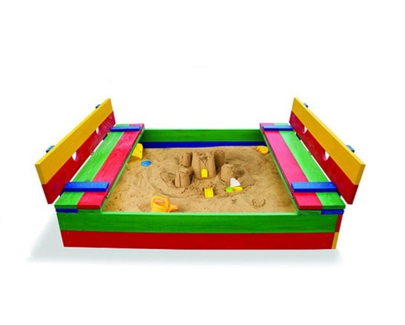 Wooden Color Kids Sandbox with Seats, Benches - 儿童家具 - 木头 多色