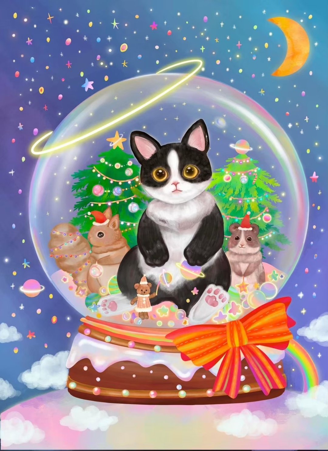 猫咪圣诞卡 - 卡片/明信片 - 纸 蓝色
