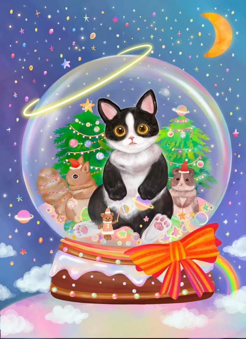 猫咪圣诞卡 - 卡片/明信片 - 纸 蓝色